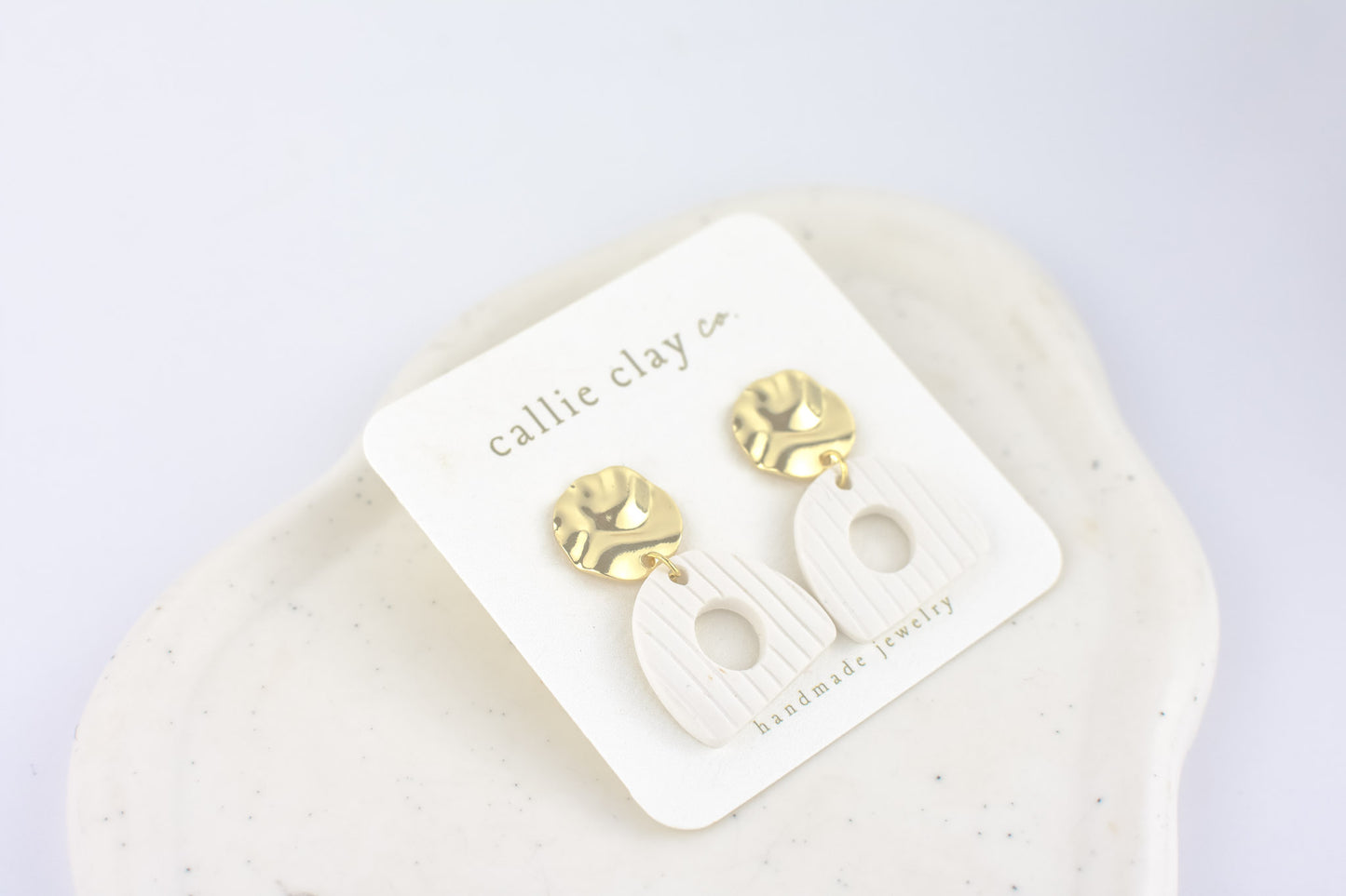 Grace Dangles | Textured White + Gold Cutouts