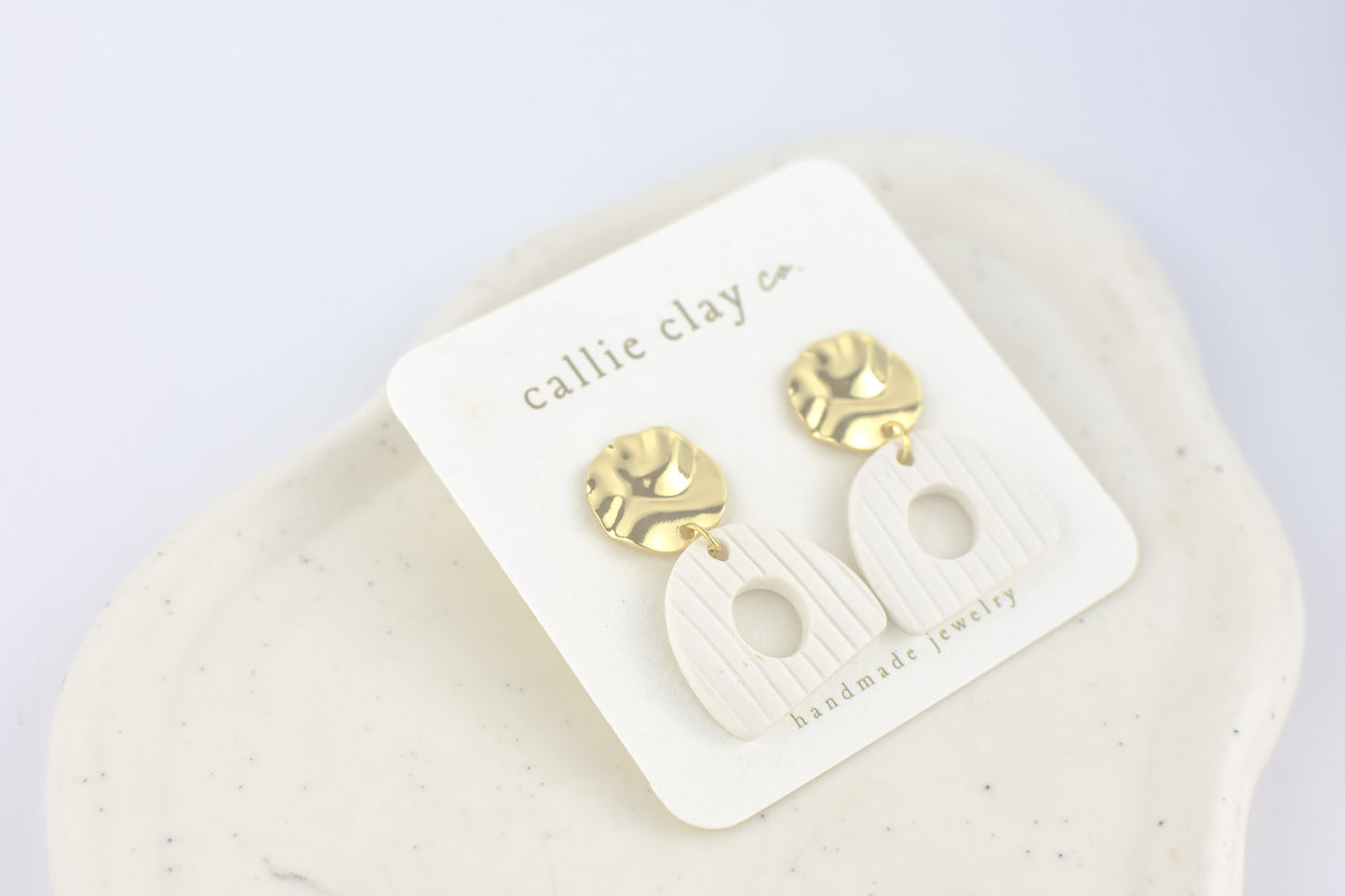Grace Dangles | Textured White + Gold Cutouts