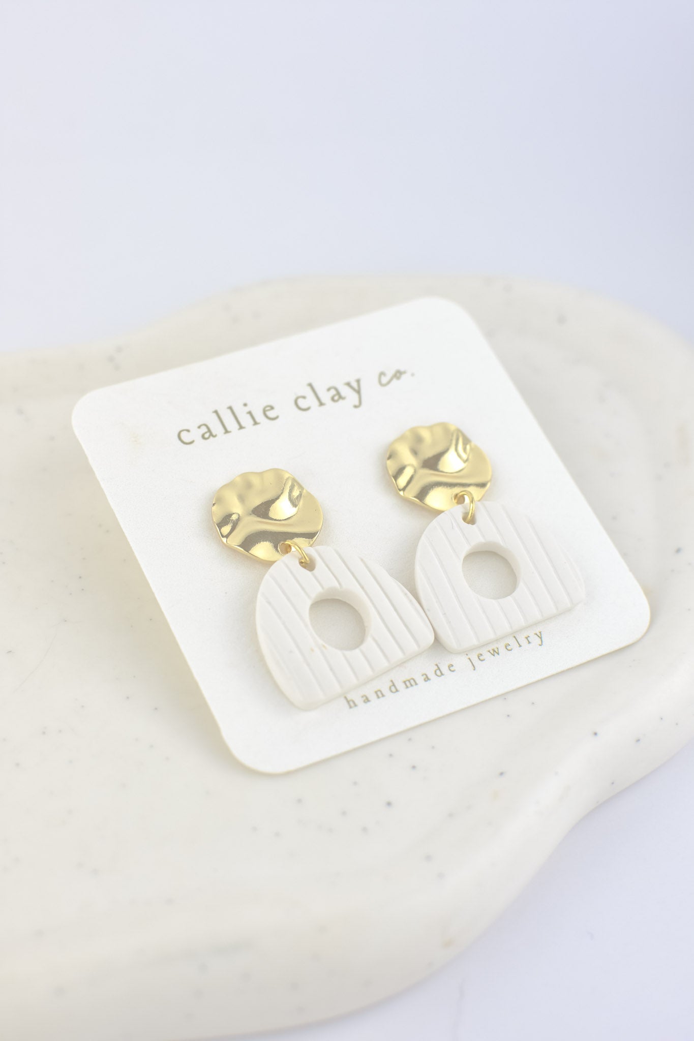 Grace Dangles | Textured White + Gold Cutouts