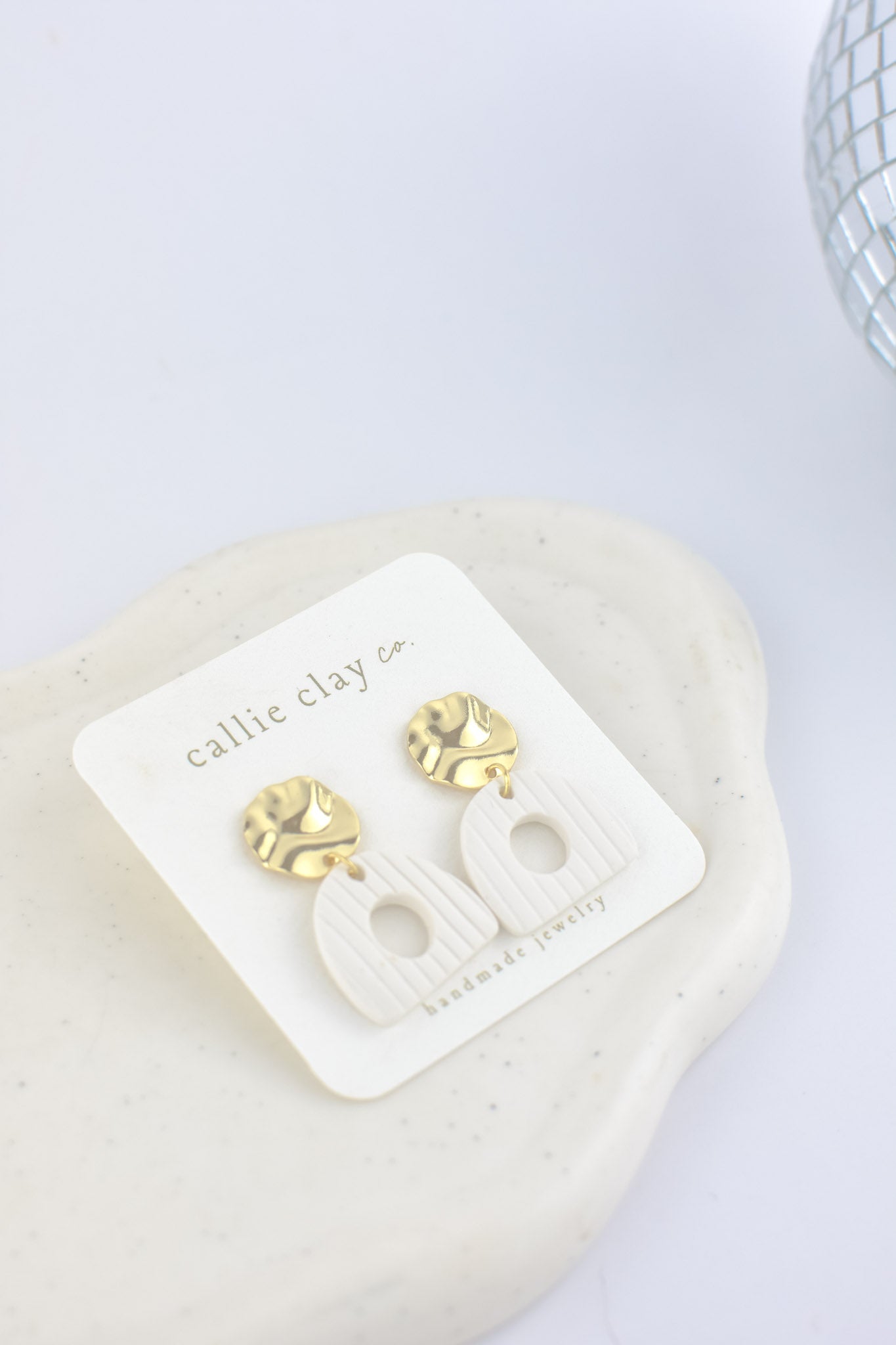 Grace Dangles | Textured White + Gold Cutouts