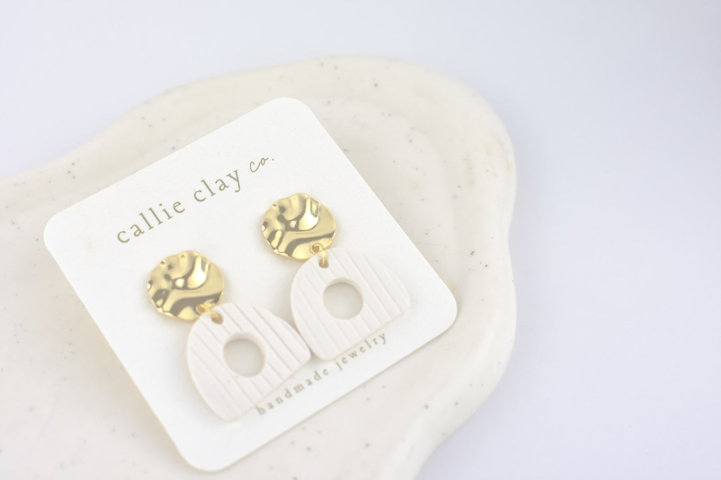 Grace Dangles | Textured White + Gold Cutouts