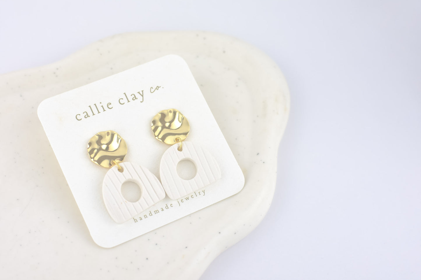 Grace Dangles | Textured White + Gold Cutouts