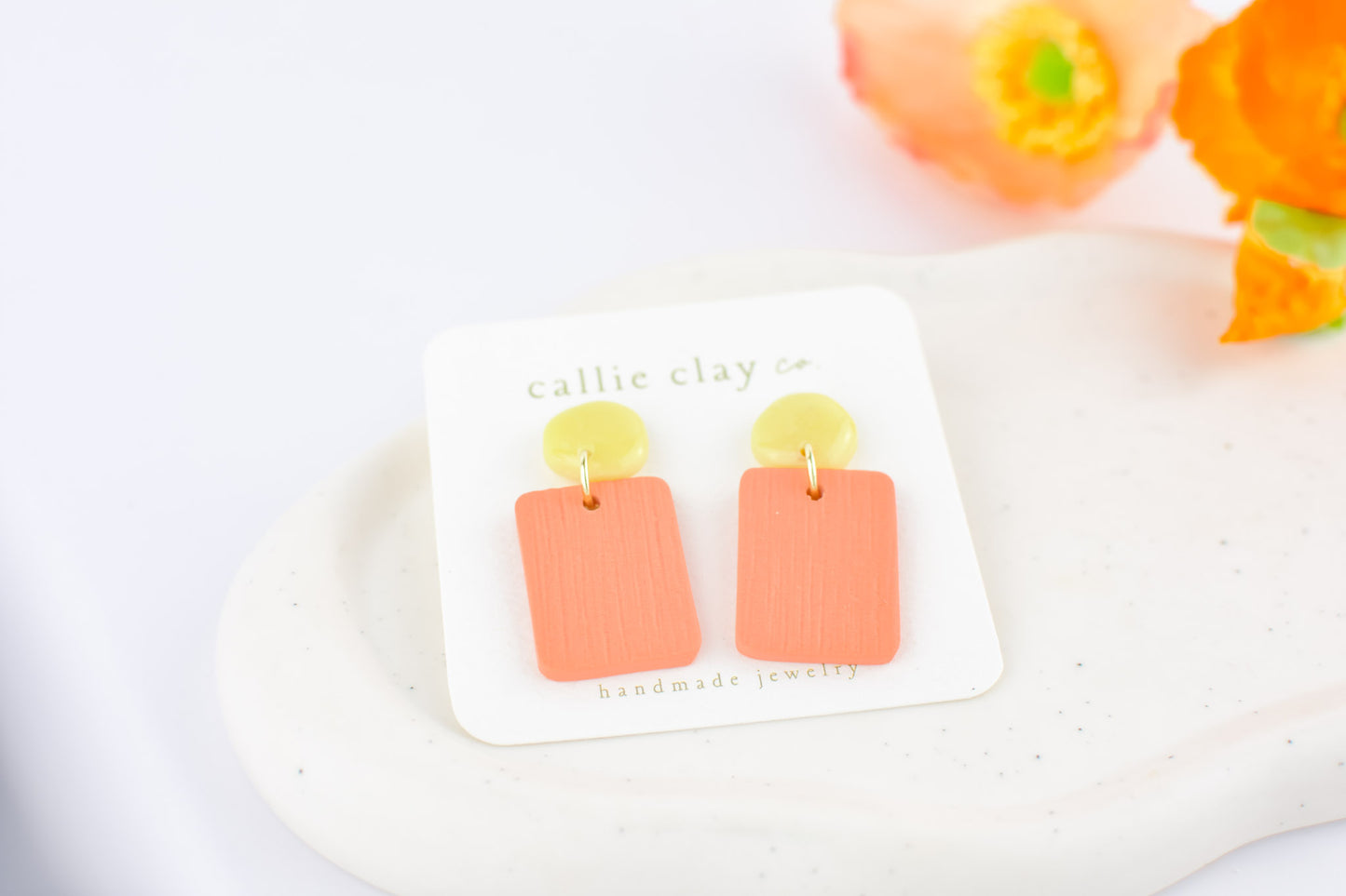 Soleil Dangles | Coral & Green Chartreuse