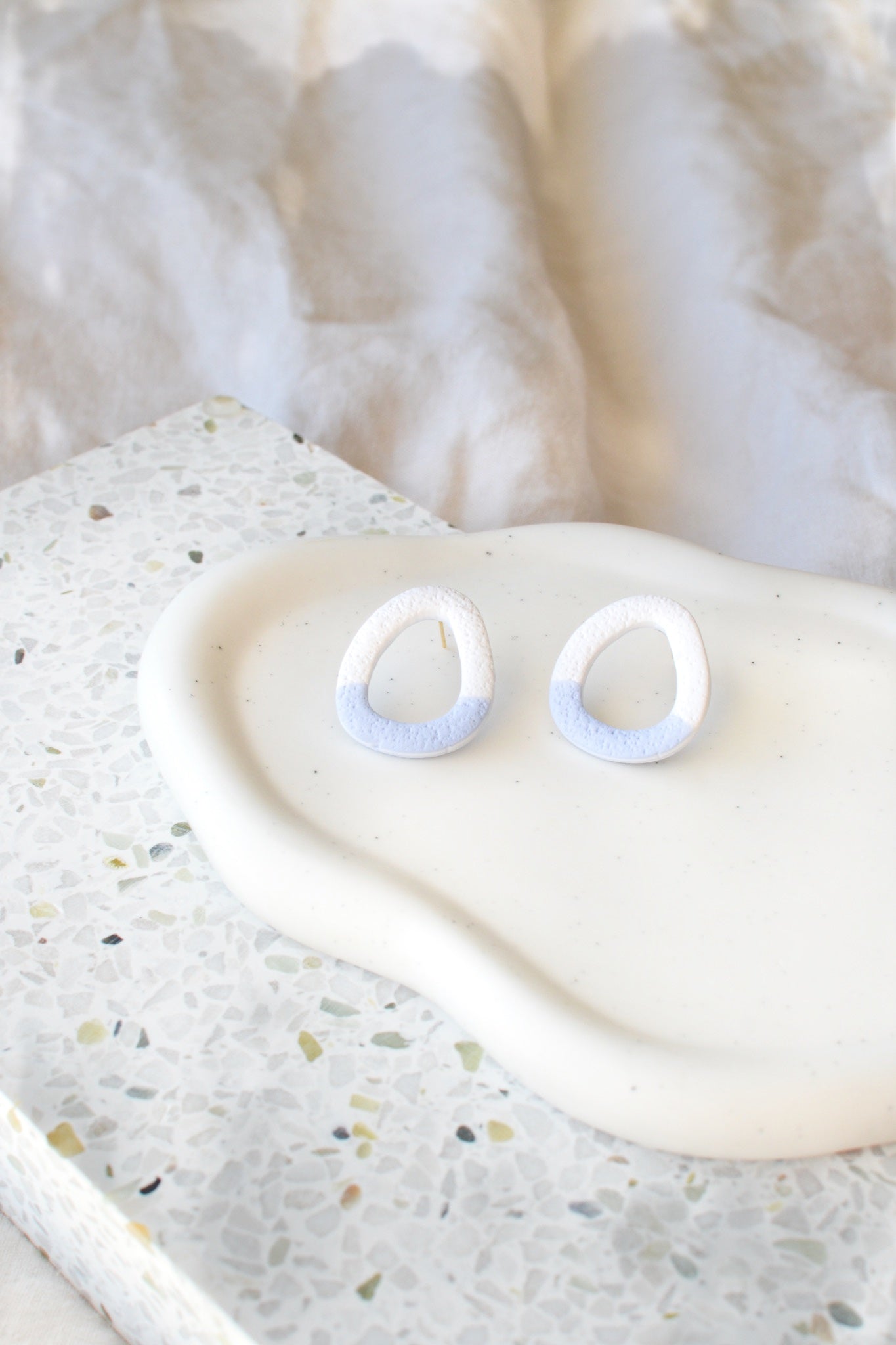 Big Textured Clay Studs | Blue & White