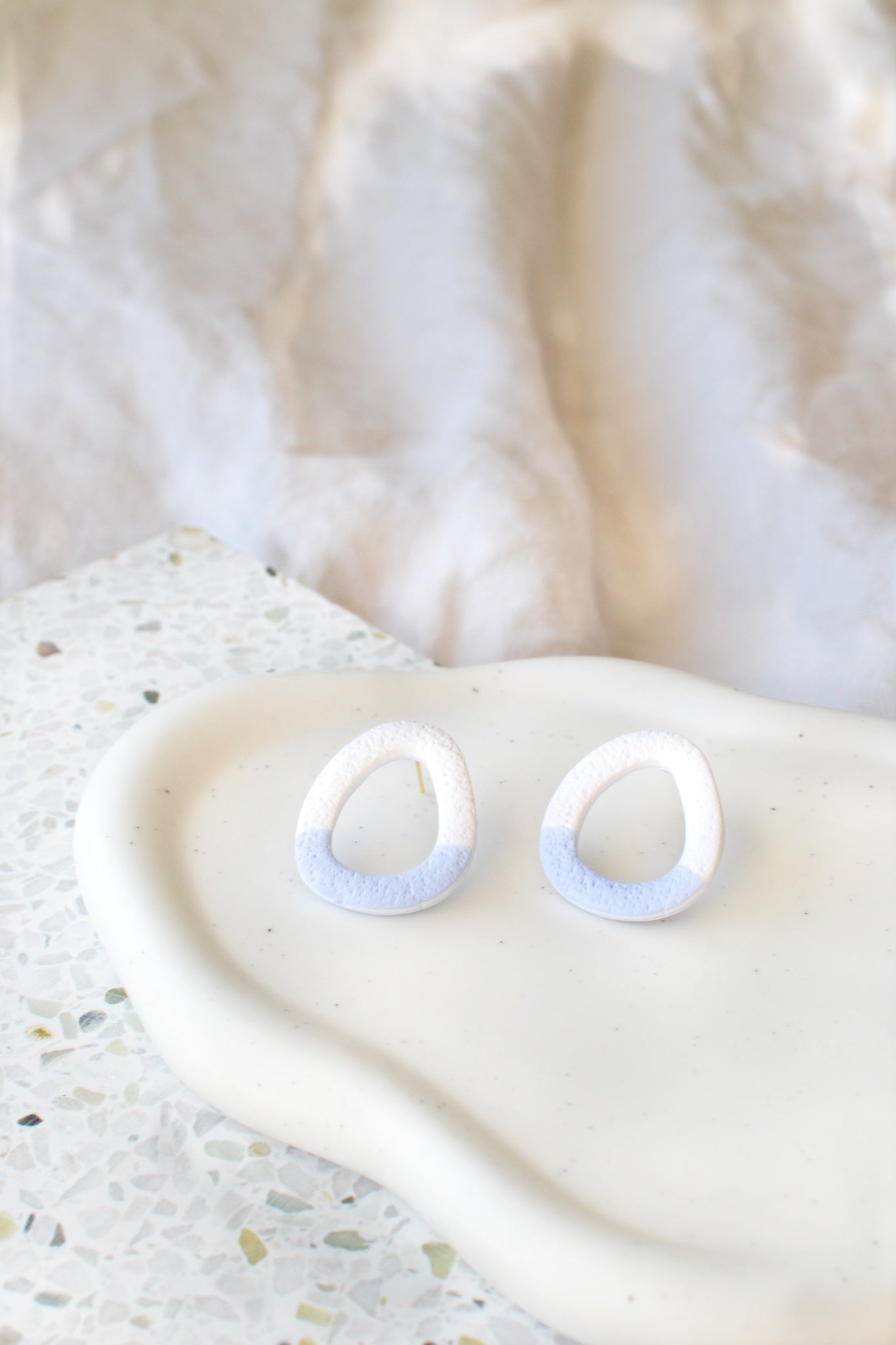 Big Textured Clay Studs | Blue & White