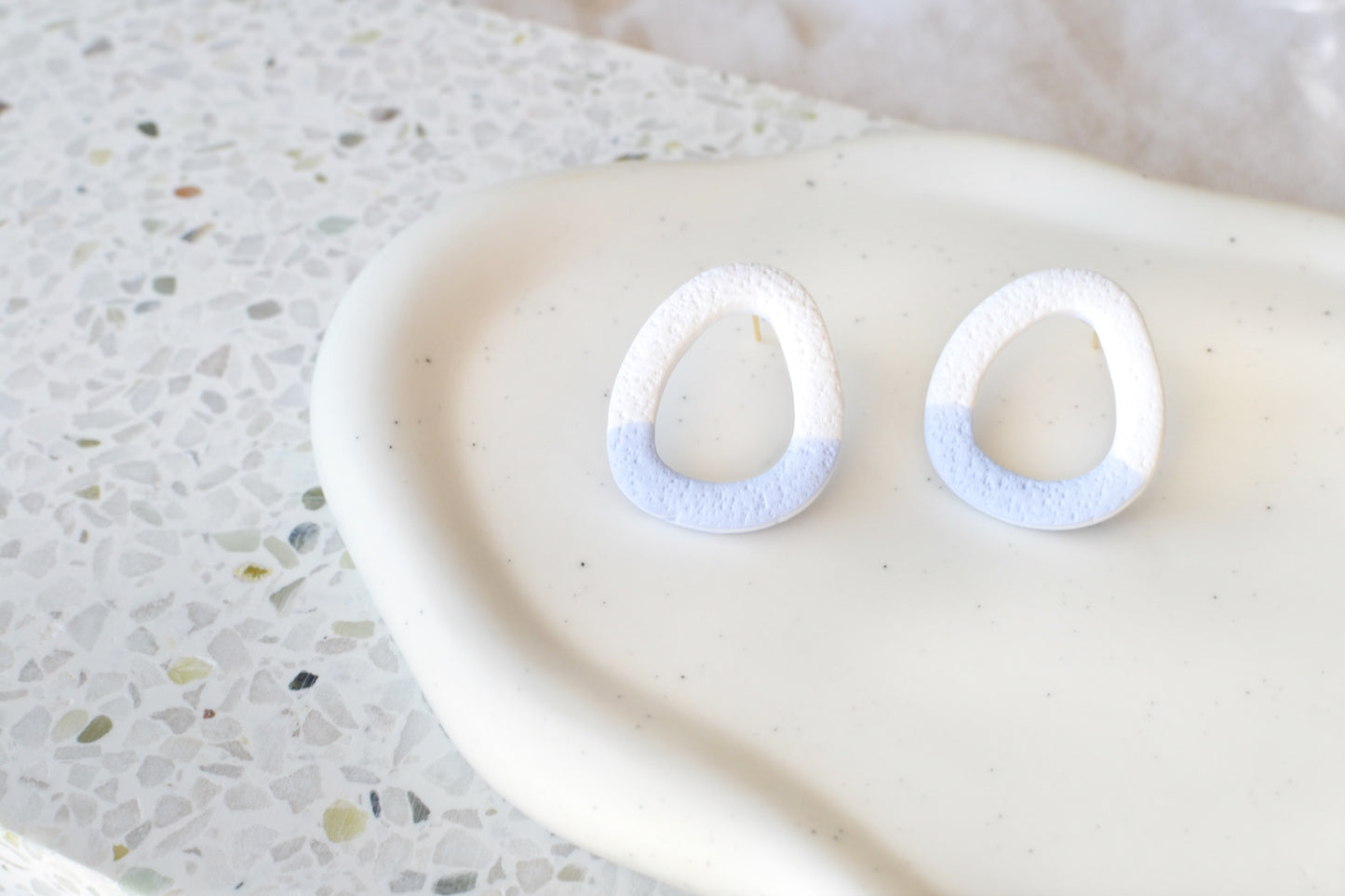 Big Textured Clay Studs | Blue & White