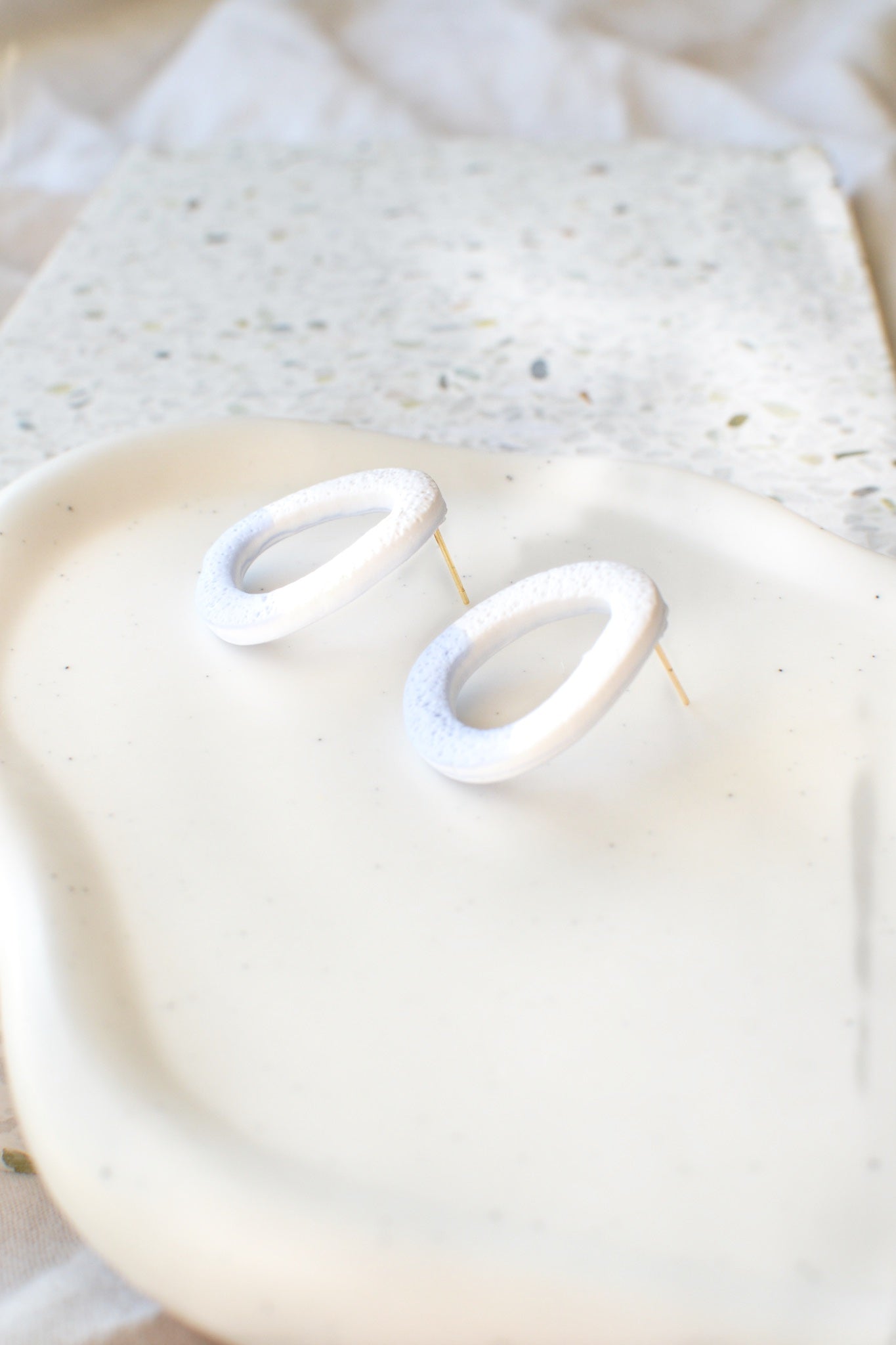 Big Textured Clay Studs | Blue & White