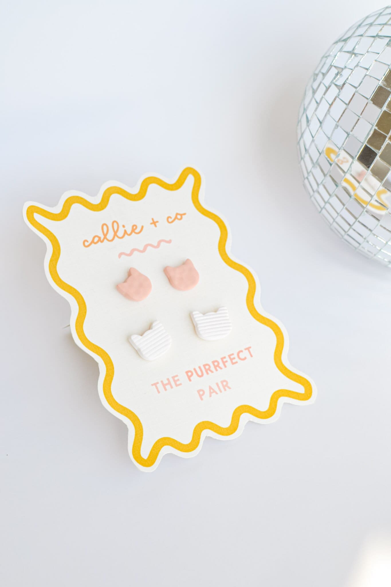Cat Stud Earring Set | White + Pink