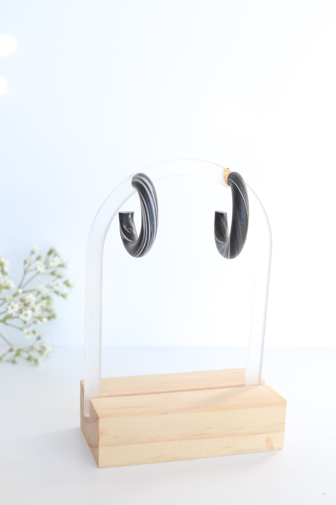 Medium Marbled Polymer Clay Hoops, Hypoallergenic Titanium Posts, Lightweight, Handmade Statement Earrings, Gift For Her