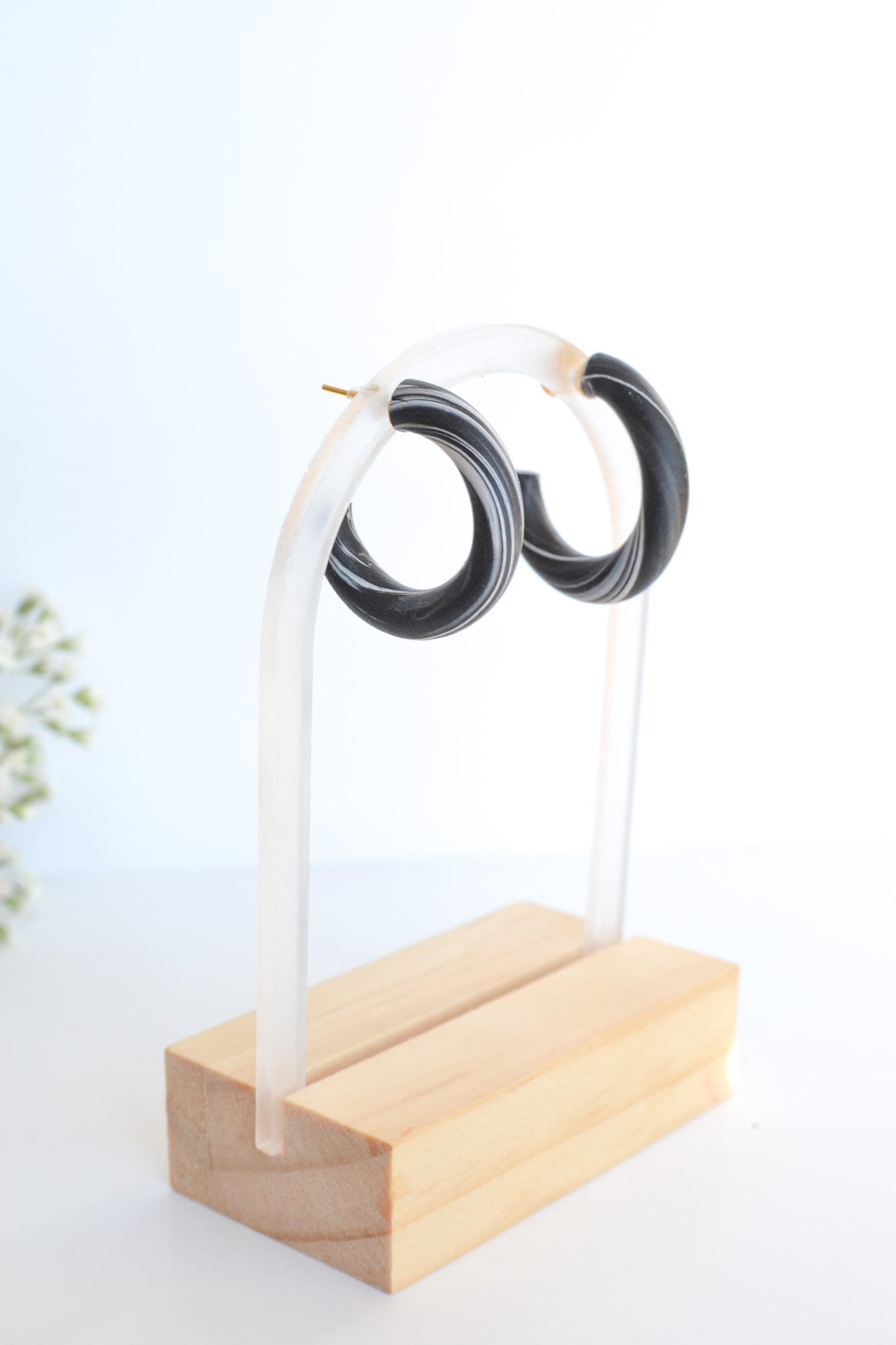 Medium Marbled Polymer Clay Hoops, Hypoallergenic Titanium Posts, Lightweight, Handmade Statement Earrings, Gift For Her