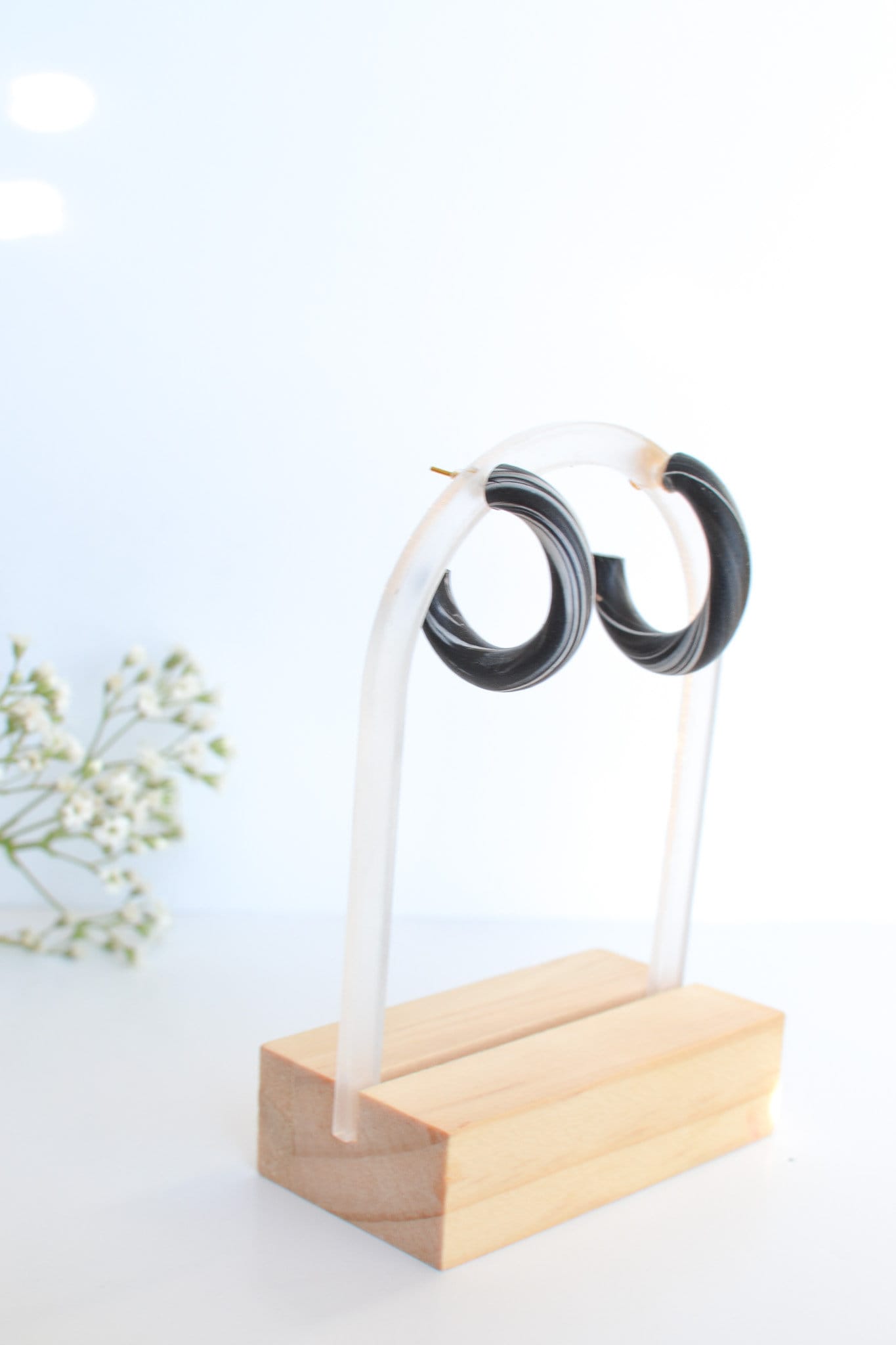 Medium Marbled Polymer Clay Hoops, Hypoallergenic Titanium Posts, Lightweight, Handmade Statement Earrings, Gift For Her