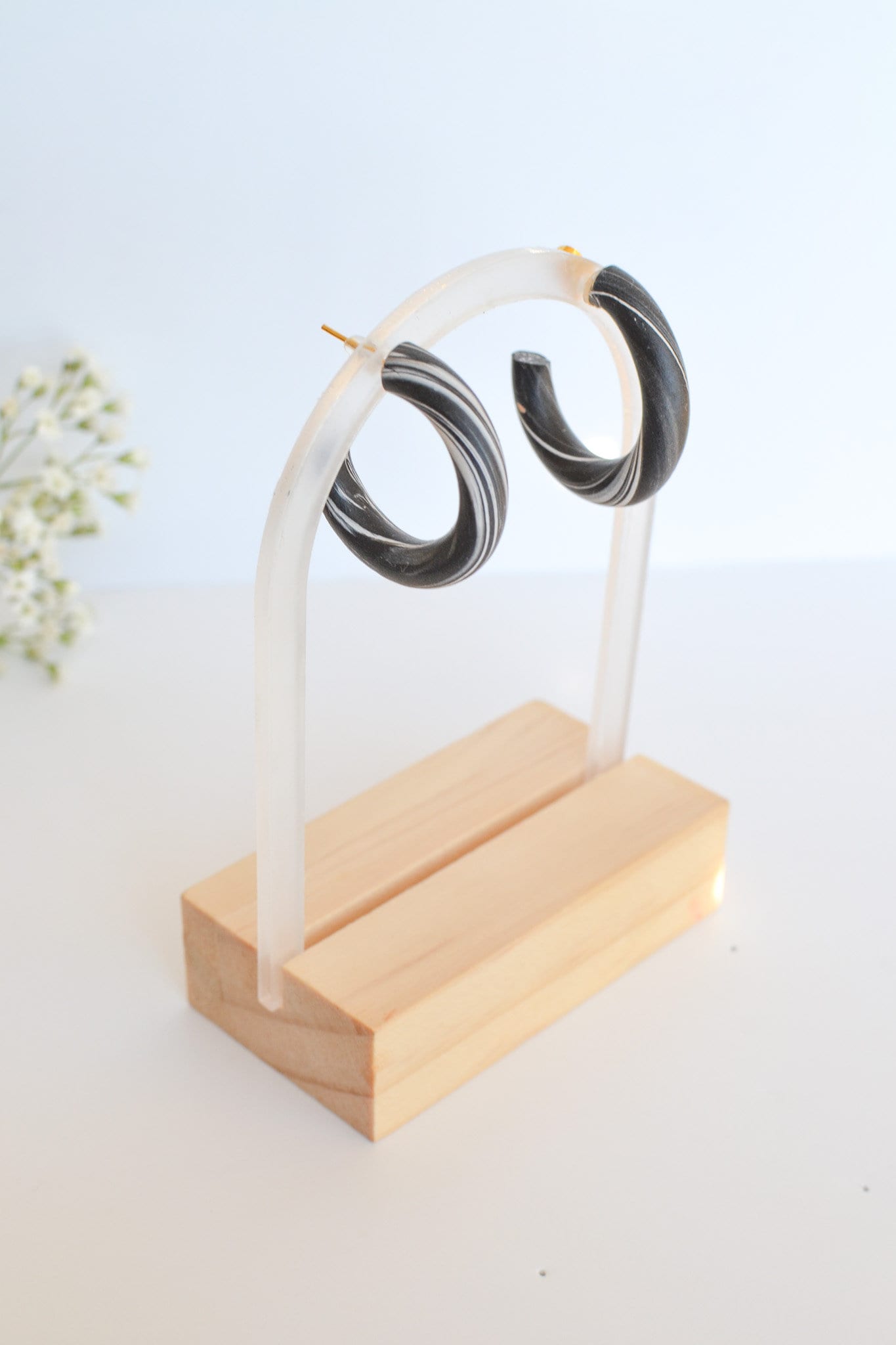 Medium Marbled Polymer Clay Hoops, Hypoallergenic Titanium Posts, Lightweight, Handmade Statement Earrings, Gift For Her