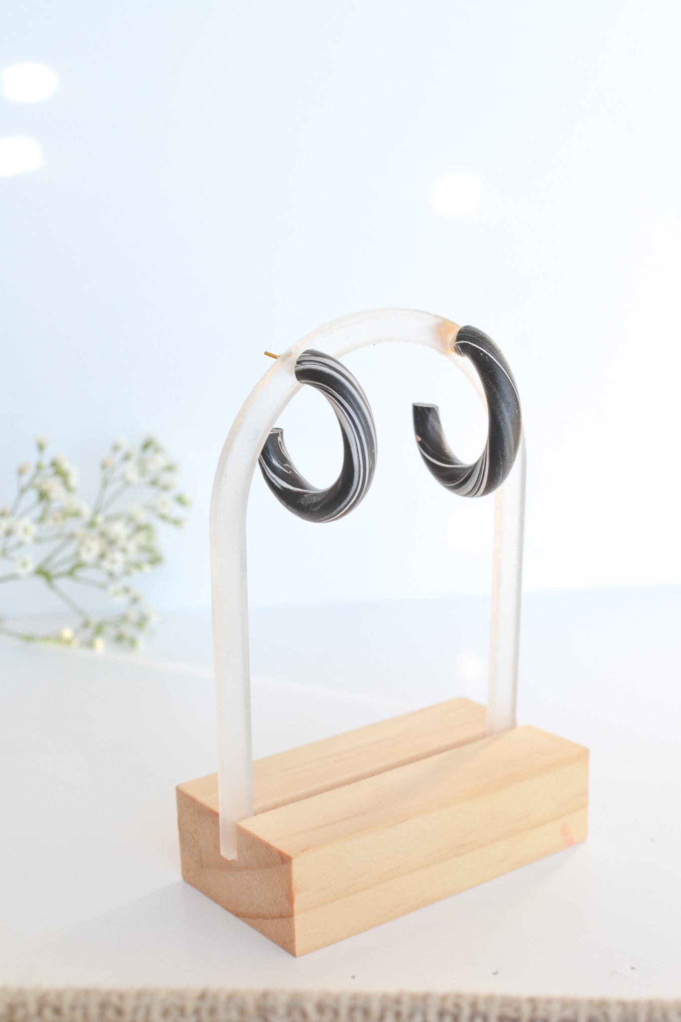 Medium Marbled Polymer Clay Hoops, Hypoallergenic Titanium Posts, Lightweight, Handmade Statement Earrings, Gift For Her