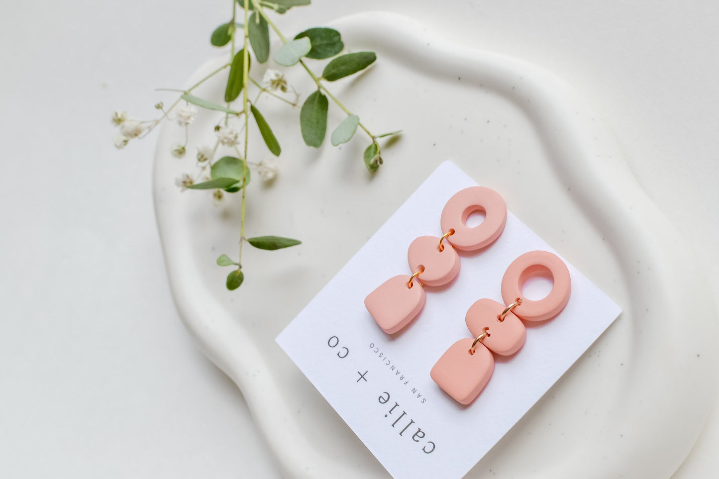 Cleo Clay Statement Earrings in Blush, Hypoallergenic Titanium Posts, Lightweight, Handmade Statement Earrings, Gift For Her