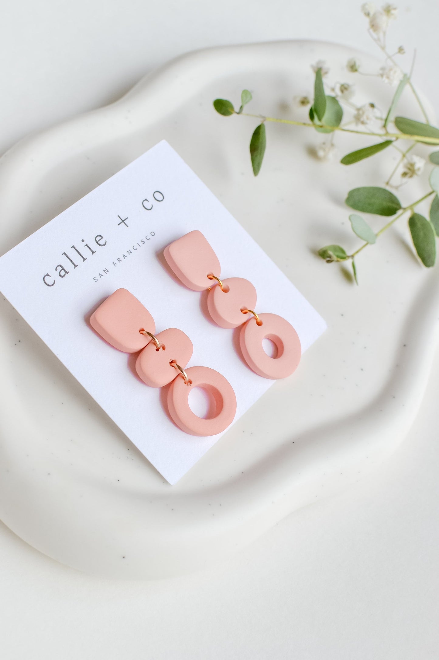 Cleo Clay Statement Earrings in Blush, Hypoallergenic Titanium Posts, Lightweight, Handmade Statement Earrings, Gift For Her