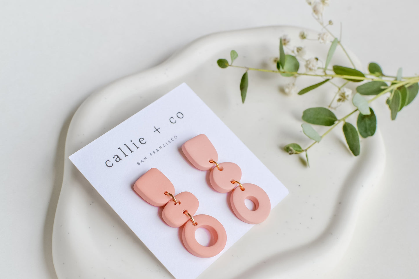 Cleo Clay Statement Earrings in Blush, Hypoallergenic Titanium Posts, Lightweight, Handmade Statement Earrings, Gift For Her