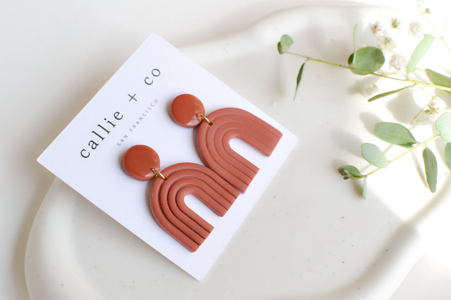 Ailey Arches, Clay Earrings in Terracotta, Modern Earrings, Hypoallergenic Titanium Posts, Lightweight, Handmade Statement Earrings