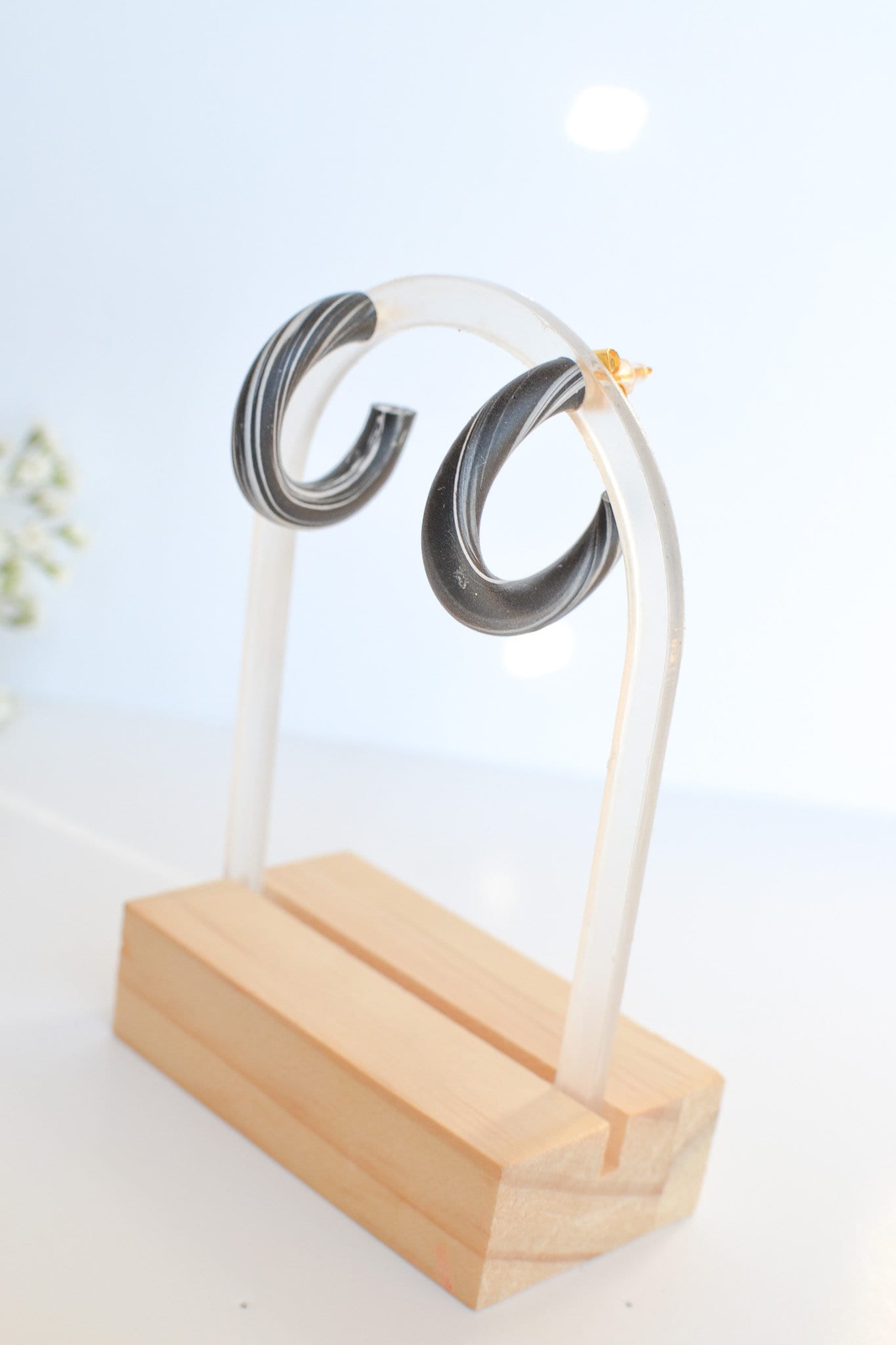 Medium Marbled Polymer Clay Hoops, Hypoallergenic Titanium Posts, Lightweight, Handmade Statement Earrings, Gift For Her