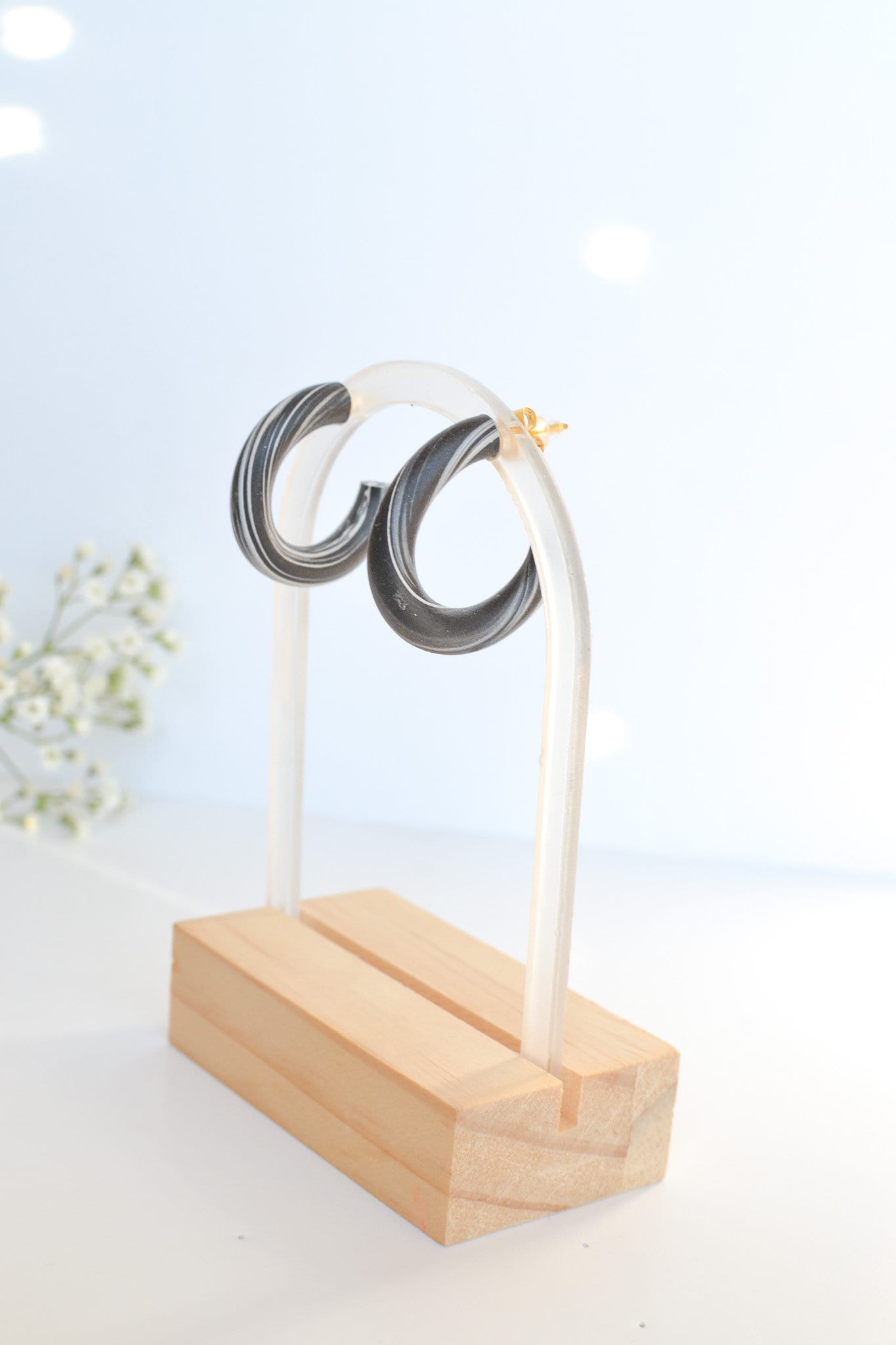 Medium Marbled Polymer Clay Hoops, Hypoallergenic Titanium Posts, Lightweight, Handmade Statement Earrings, Gift For Her