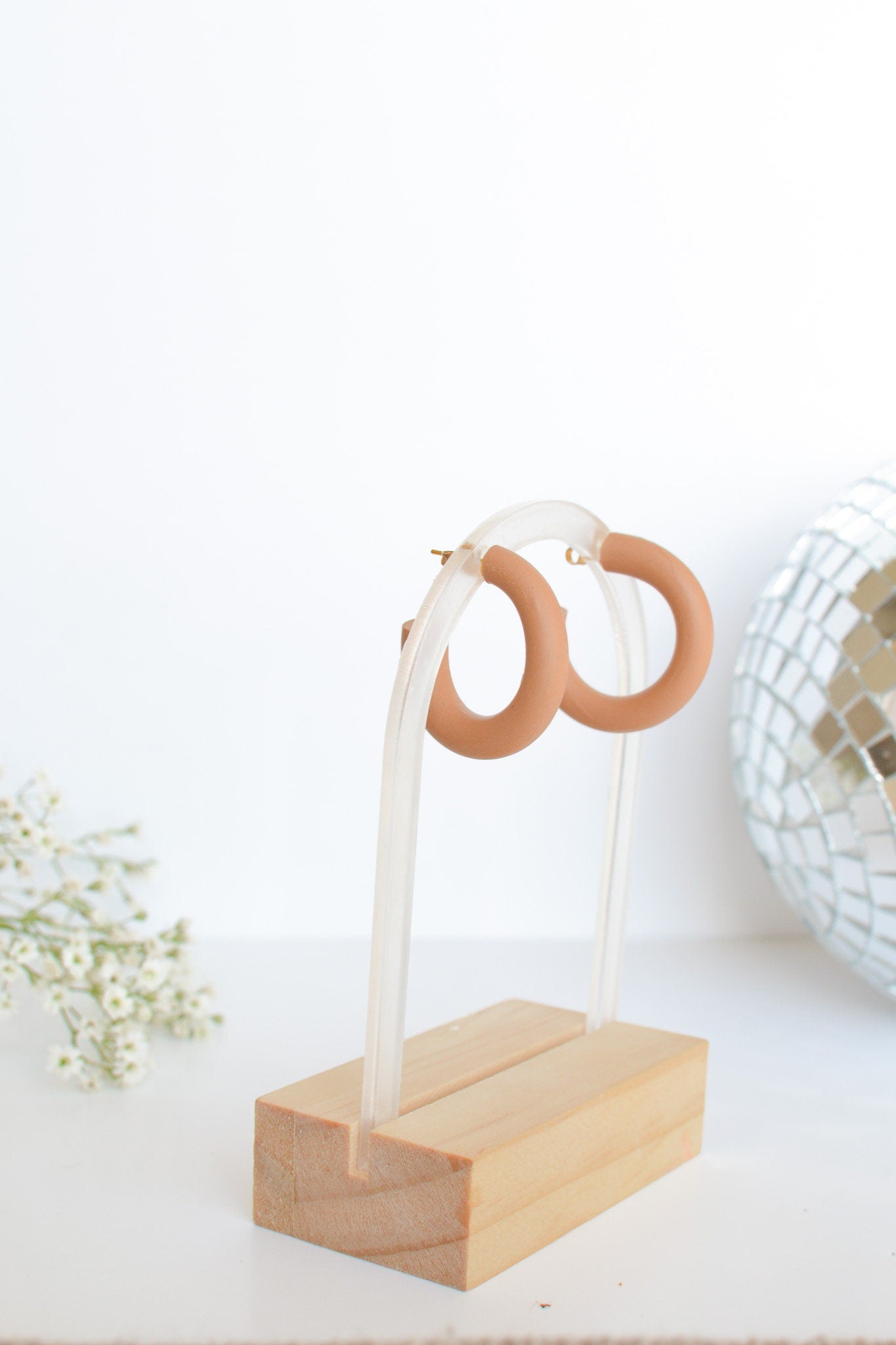 Small Polymer Clay Hoops, Toffee, Hypoallergenic Titanium Posts, Lightweight, Handmade Statement Earrings, Gift For Her