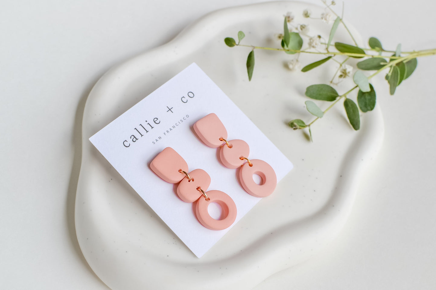 Cleo Clay Statement Earrings in Blush, Hypoallergenic Titanium Posts, Lightweight, Handmade Statement Earrings, Gift For Her