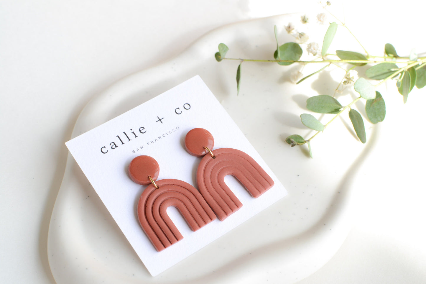 Ailey Arches, Clay Earrings in Terracotta, Modern Earrings, Hypoallergenic Titanium Posts, Lightweight, Handmade Statement Earrings