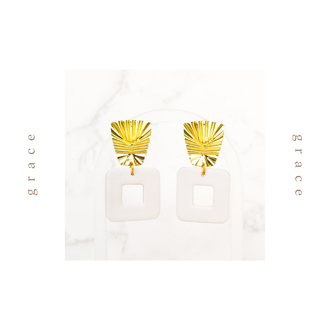 Grace Gold Statement Earrings | classic white