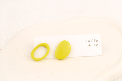 Asymmetrical Abstract Studs | Chartreuse