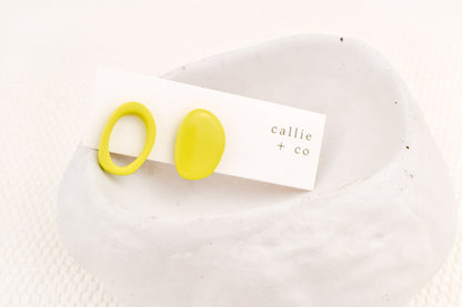 Asymmetrical Abstract Studs | Chartreuse