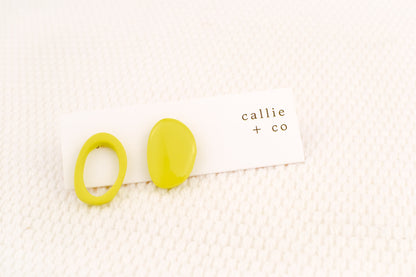 Asymmetrical Abstract Studs | Chartreuse