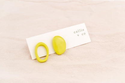 Asymmetrical Abstract Studs | Chartreuse