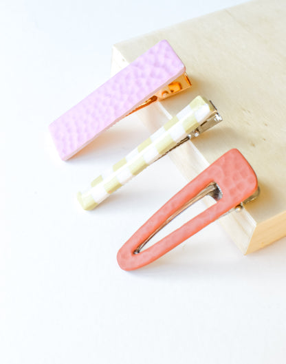 Mystery Trio Hair Clip Set: Modern Clay Barrettes