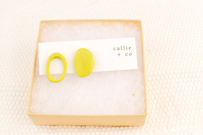 Asymmetrical Abstract Studs | Chartreuse