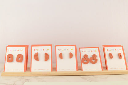 Textured Crescent Studs  |  Terracotta