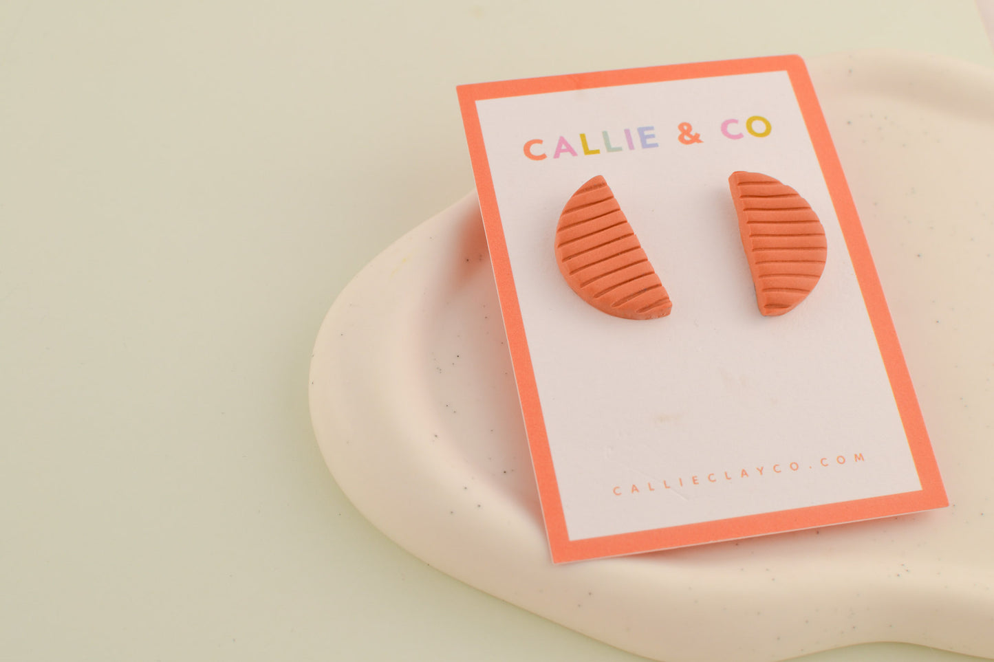 Textured Crescent Studs  |  Terracotta