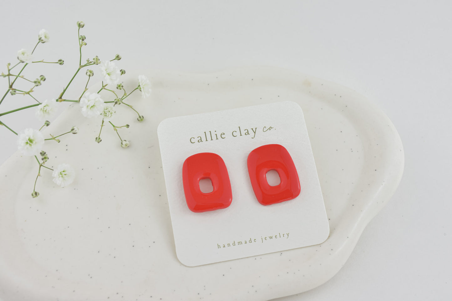 Abstract Clay Studs in Glossy Red