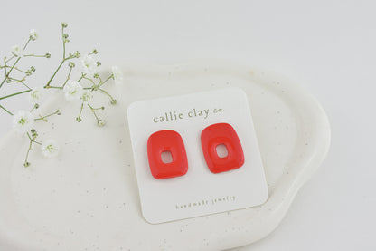 Abstract Clay Studs in Glossy Red