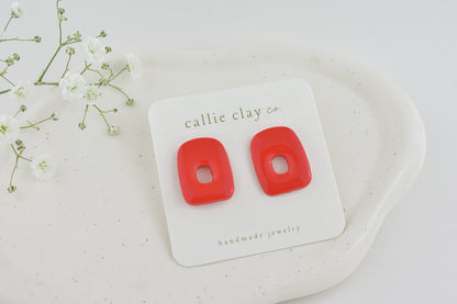 Abstract Clay Studs in Glossy Red