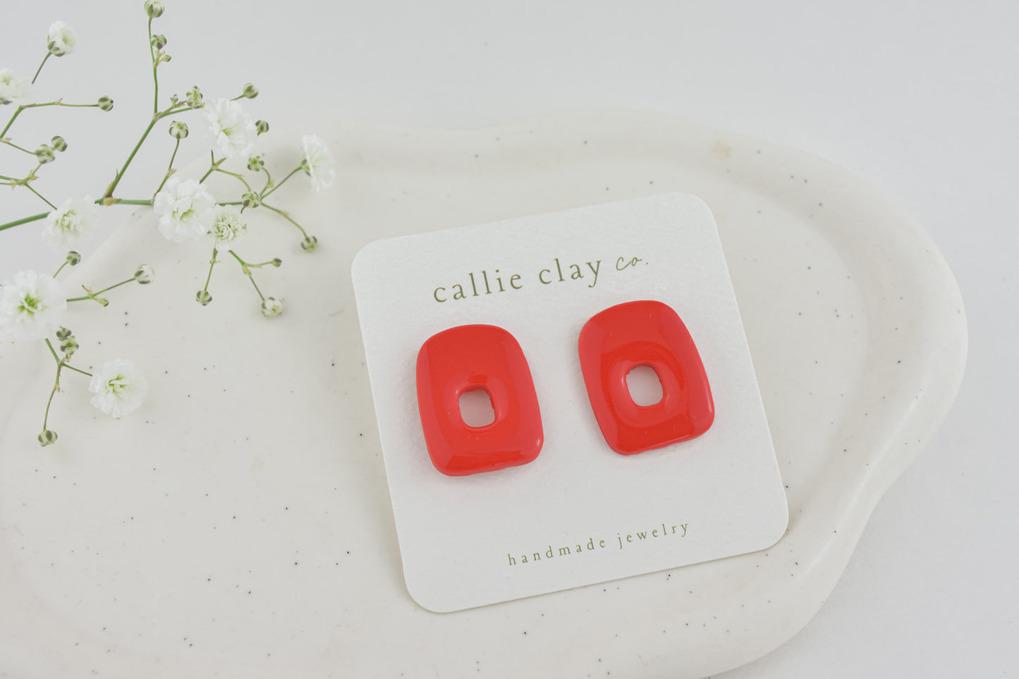 Abstract Clay Studs in Glossy Red