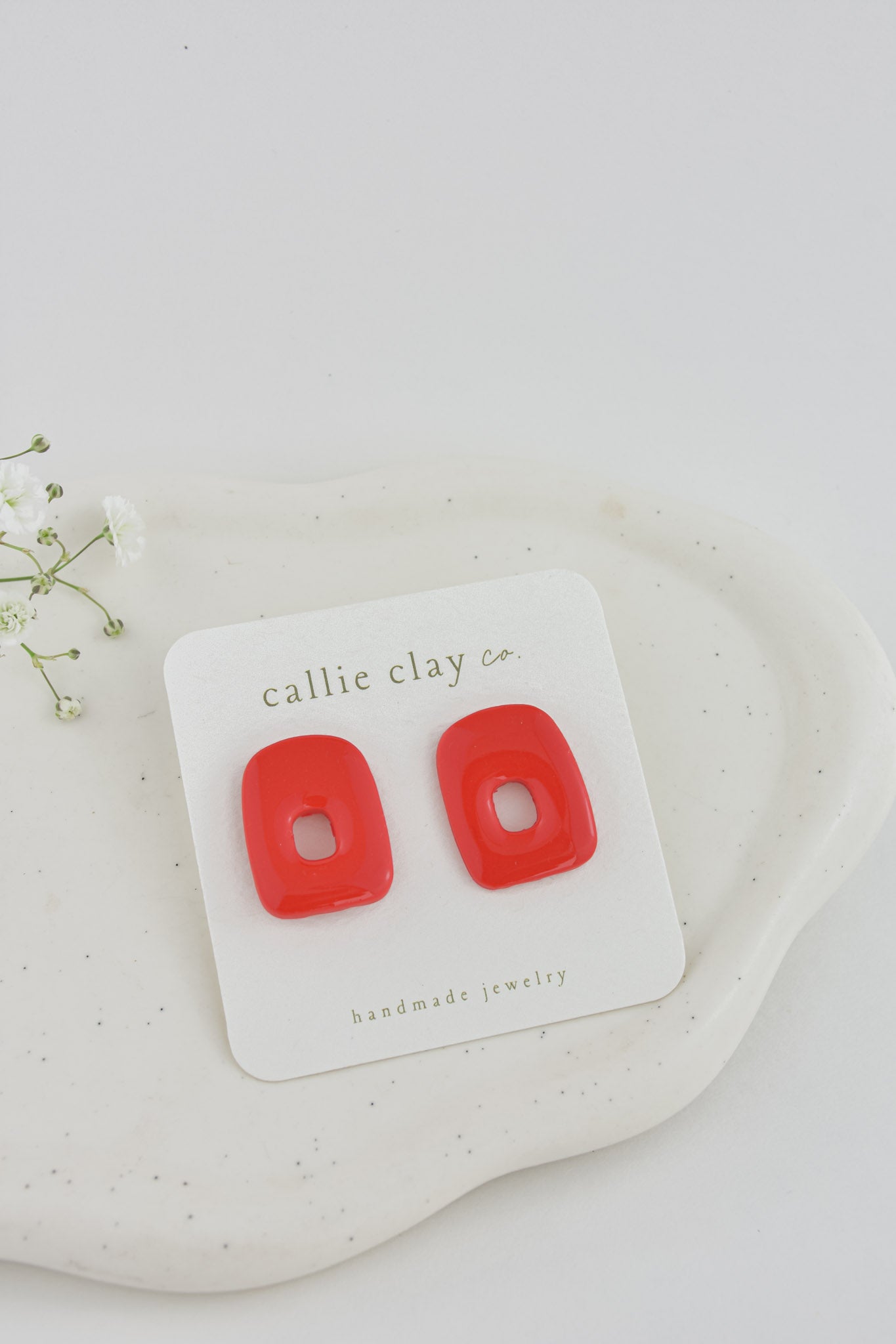 Abstract Clay Studs in Glossy Red