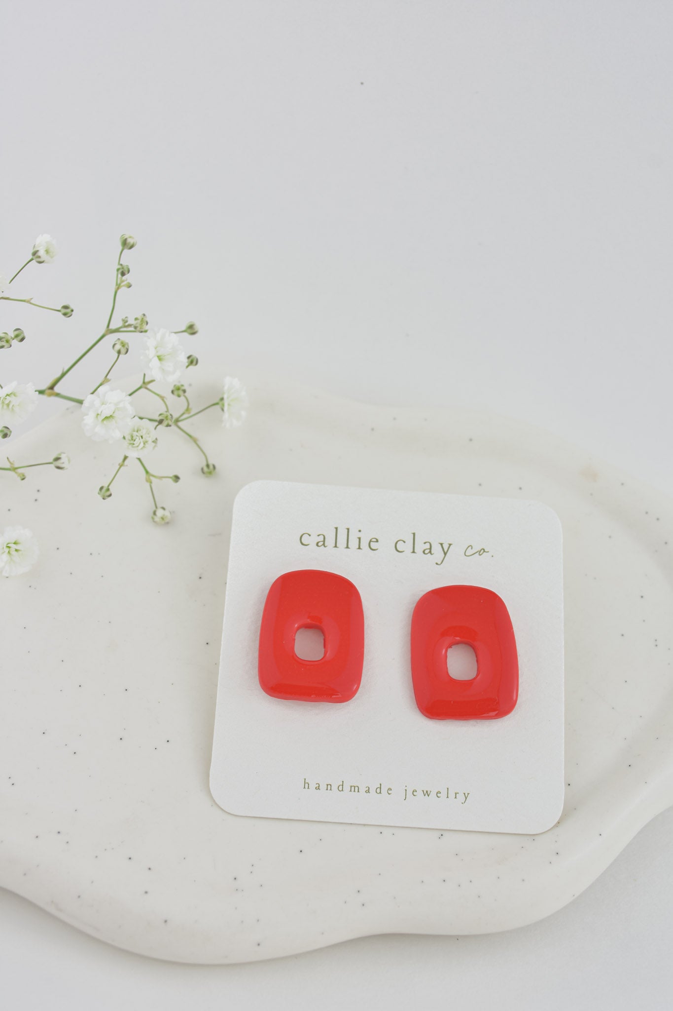 Abstract Clay Studs in Glossy Red