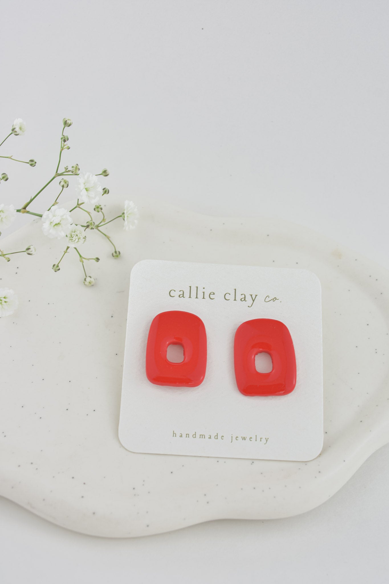 Abstract Clay Studs in Glossy Red