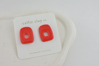 Abstract Clay Studs in Glossy Red