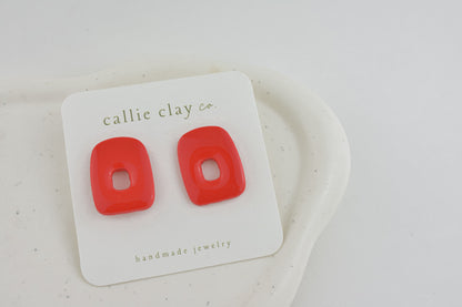 Abstract Clay Studs in Glossy Red