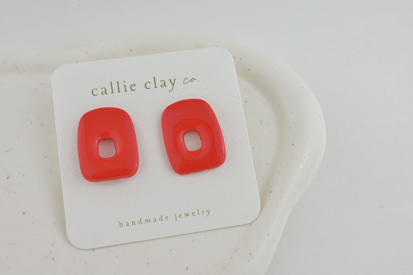 Abstract Clay Studs in Glossy Red