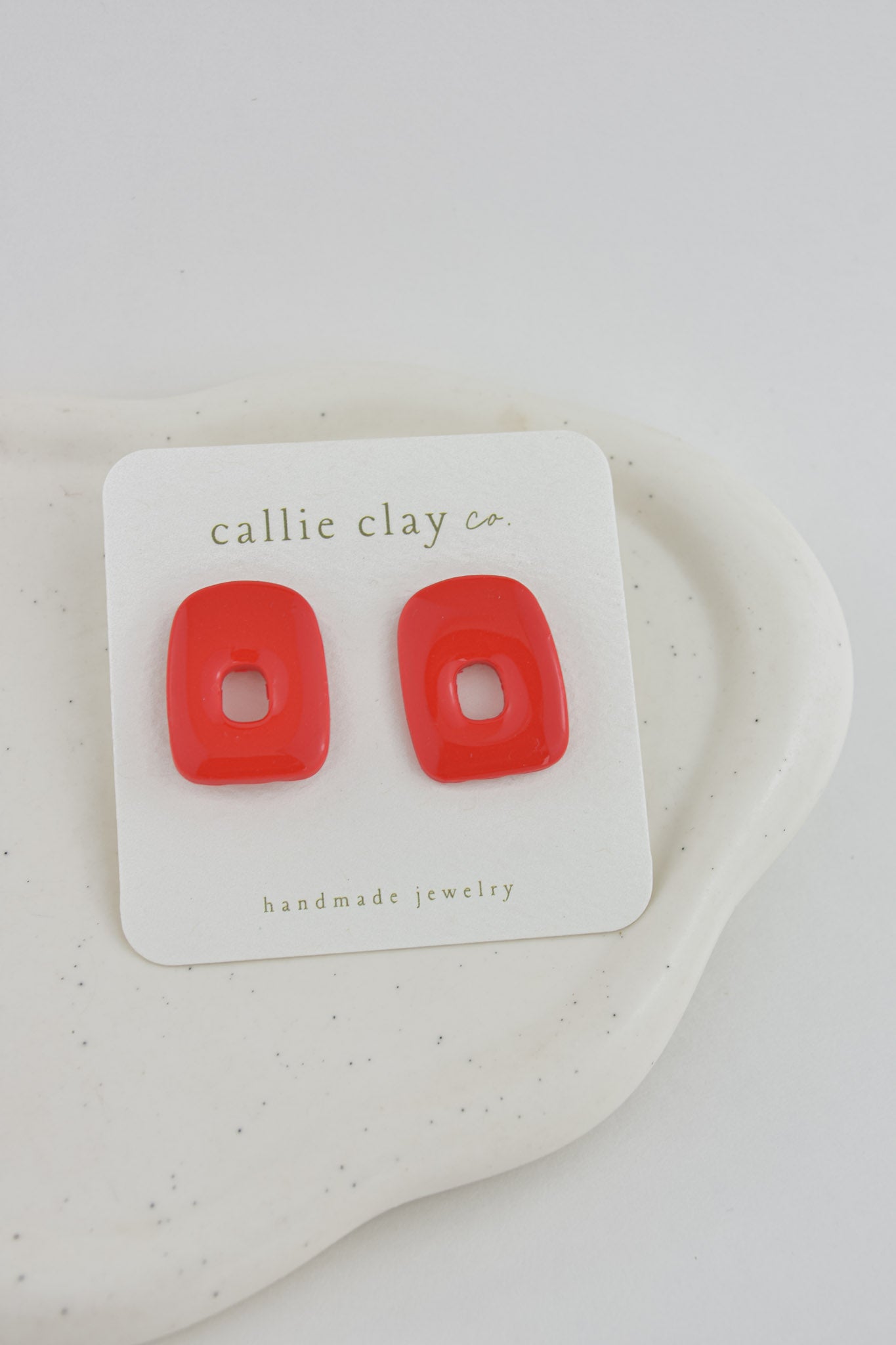 Abstract Clay Studs in Glossy Red