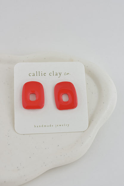 Abstract Clay Studs in Glossy Red