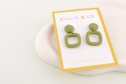 Olive Abstracts | Olive Green Square Dangles