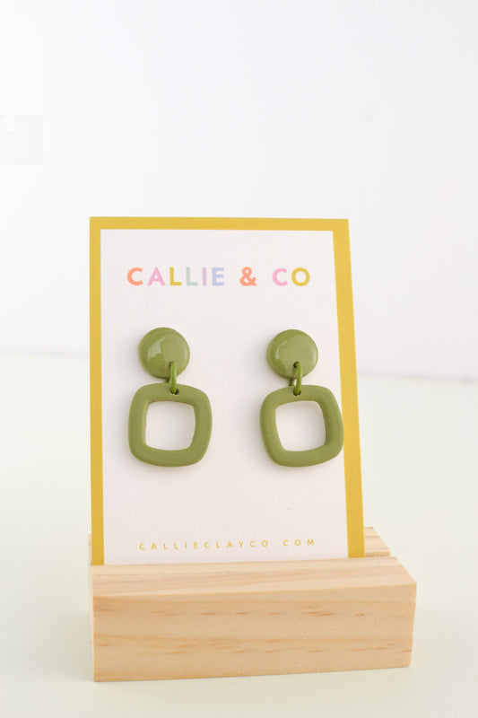 Olive Abstracts | Olive Green Square Dangles