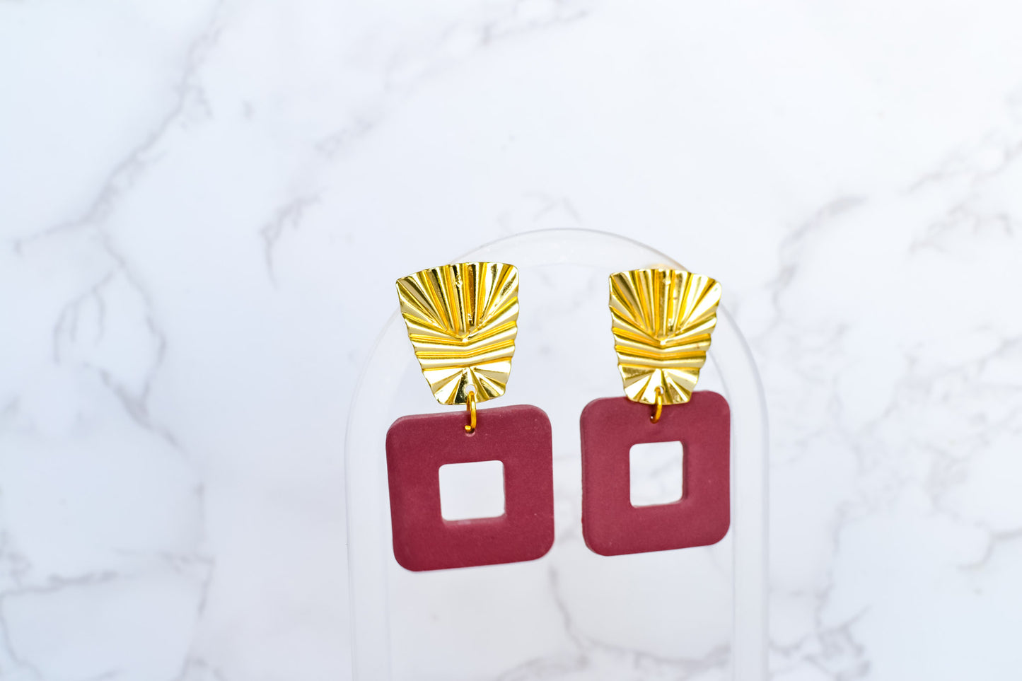 Grace Gold Statement Earrings | Burgundy